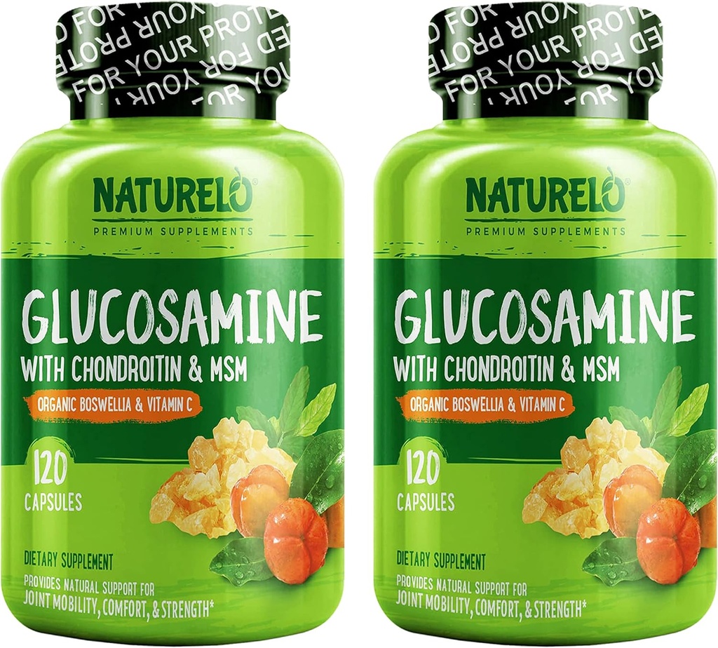 NATLO Glucosamine Chondroitin MSM ile Boswellia ve Vitamin C - Ortak Konfor, Hareketlilik ve Güçlü - 120 Capsules (Pack of 2)