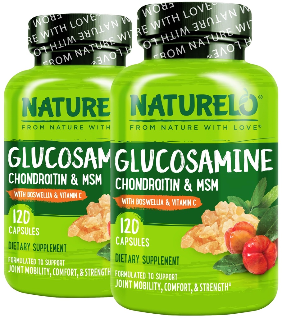 NATURELO Glucosamine Chondroitin MSM with Boswellia and Vitamin C - Supplement for Joint Comfort, Mobility, and Strength - 120 Capsules (Pack of 2)
