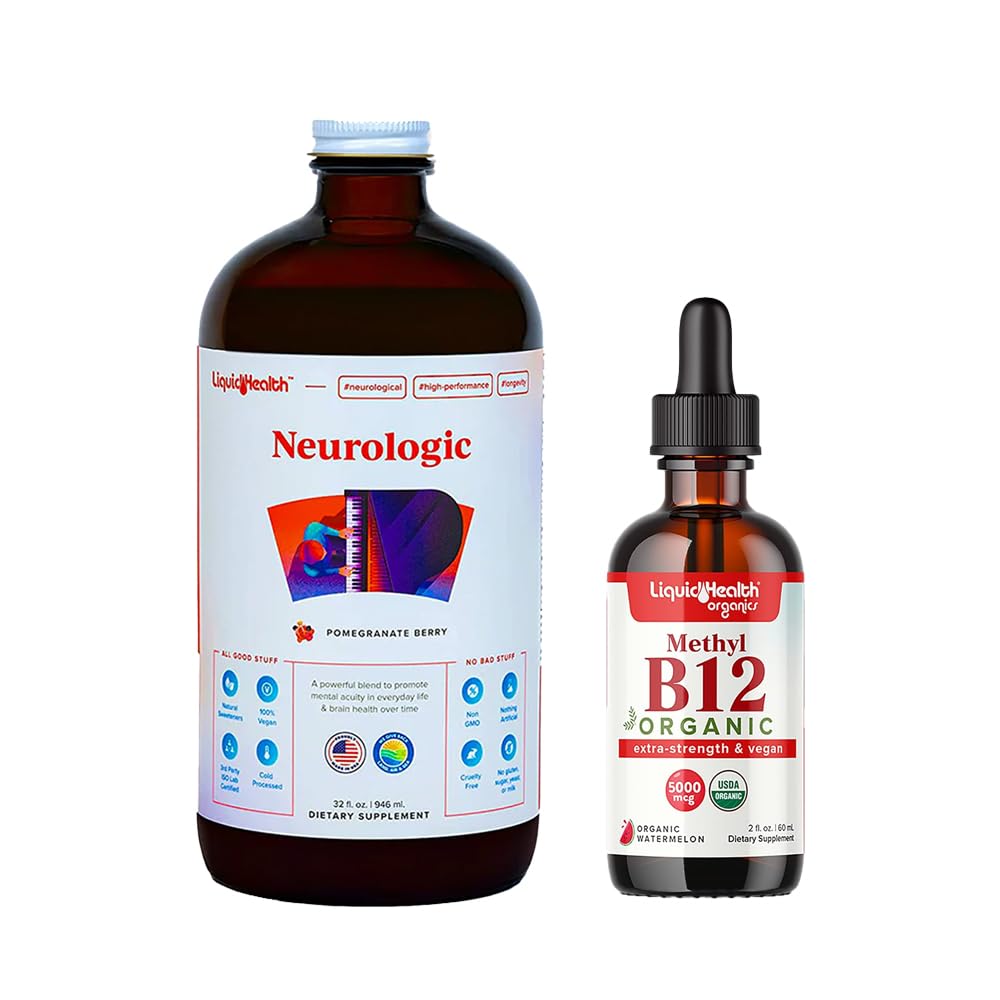 LIQUIDHEALTH Neulogic Nootropic Focus Supplement & Organic Methyl B12 5000mcg Βιταμίνη Σταγόνες με ταρτάρ Cherry Juice για ανοσοποιητική υποστήριξη, βελτιωμένη μνήμη & συγκέντρωση, φυσική ενέργεια, συνολική υγεία