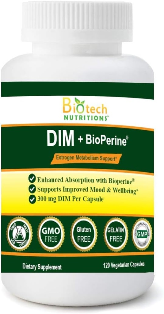 DIM Supplement 300 mg DIM Diindolylmethane Plus BioPerine 120 Days Supply Made in USA 120 Sebze Kapsülleri (120)