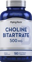 Piping Rock Choline Bitartrate 500 mg | 180 Capsules | Non-GMO, Gluten Free Supplement Supplement
