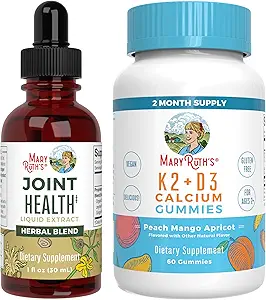 MaryRuth Organics Joint Health Liquid Drops & Vitamin K2+D3 Gummies (Peach Mango and Apricot) | Label Project Verified | Vitamins for Calcium, Joints, and Bone Support | Vegan, Non-GMO, Gluten Free