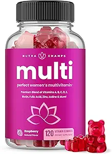 NutraChamps Multivitamin for Women, 120 Count, Vitamins A, B, C, D, E, Biotin, Folic Acid, Womens Gummy Multivitamins, Chewable Daily Multi Gummy Vitamins for Women