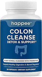 Happee Colon Cleanser & Detox for Weight Loss Support - 15 Day Colon Cleanse Pills & Gut Support Probiotics Men Women - Fast Natural Laxatives Constipation Relief
