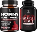 Bundle of Horny Goat Weed with Black Maca Root, Tongkat Ali, Saw Palmetto & Panax Ginseng Extract for Stamina & Energy and Extra Strength Testosterone Booster - Muscle Enlargement Supplement for Men