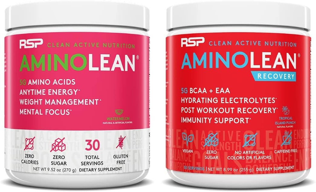 RSP NUTRITIONEnergyLean Pre Workout Energy (Watermelon 30 hizmet) ile BoltLean Recovery Post Workout Boost (Tropical Island Punch 30 hizmet)