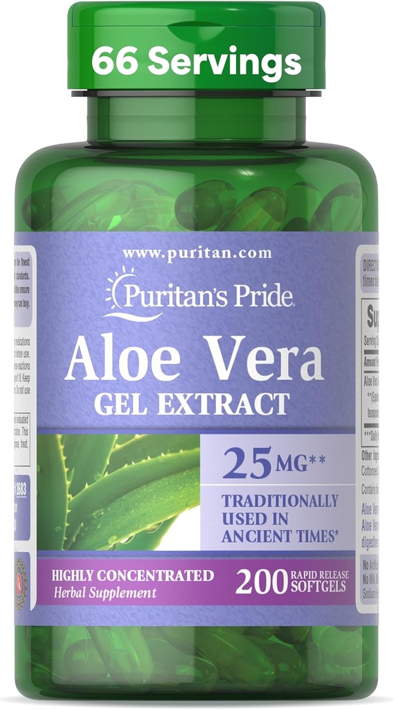 Puritan's Pride Aloe Vera Extract 5000 mg- 200 Softgels