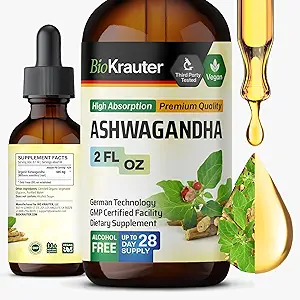 BIO KRAUTER Ashwagandha Liquid Drops - Ashwagandha Supplements for Calmness - Vegan Mood Support Drops - Alcohol & Sugar Free - 4 Fl.Oz.