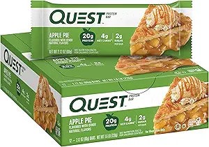 Quest Διατροφή Apple Pie Protein Bar, 20g Πρωτεΐνη, 4g Καθαρά υδατάνθρακες, 2g Ζάχαρη, Χωρίς γλουτένη, Κετό Φιλικό, 12 μέτρα