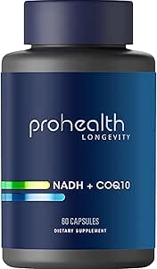 ProHealth NADH + CoQ10 - Boost NAD+ | 60 Day Supply | Pure NADH 25 mg, CoQ10 100 mg | 60 Acid Resistant Capsules | Energy | Focus | ATP Production