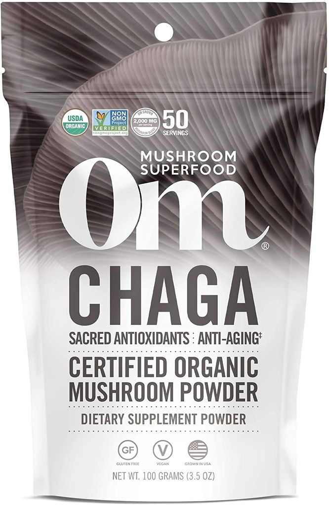 Om Mushroom Superfood Chaga Organik Mushroom Toz, 3.5 Ounce, 50 Hizmet, ABD Büyüyor, Kutsal Antioksis & Immune Support, Superfood Mushroom Supplement