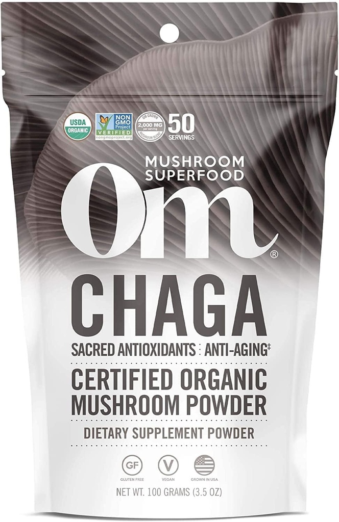 Om Mushroom Superfood Chaga Organik Mushroom Toz, 3.5 Ounce, 50 Hizmet, ABD Büyüyor, Kutsal Antioksis & Immune Support, Superfood Mushroom Supplement