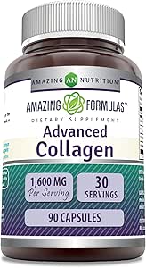 Amazing Formulas Advanced Collagen Supplement | Collagen Type I, II & III with Vitamin C & Hyaluronic | 1600 Mg Per | 90 Capsules | Non-GMO | Gluten-Free | Made in USA