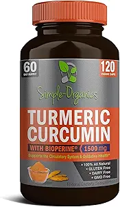 Turmeric Curcumin ile Bioperine, Black Pepper Abhidrasyon, Doğal Ortak Destek ve Genel Sağlık, Hizmet başına 1500 mg, 120 Vegan Capsules