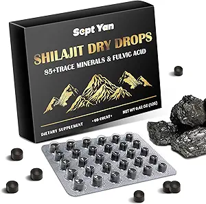 Shilajit Pure Himalayan Organic Kuru Drops Shilajit Wear Supplement (60 Tablet - 200 mg Her), Erkekler için 85+ Trace Minerals & Fulvic Acid for Energy, Immunity, Brain Support