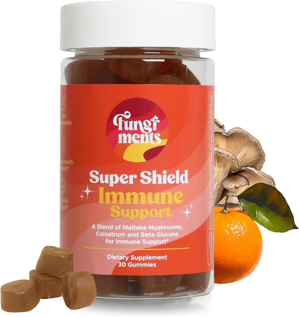 Fungiments Super Shield - Mushroom Supplement - C vitamini, Immune Boost, Mushroom Mix, Black Elderberry, çinko - Immune Support (30 Mushroom Gummies)