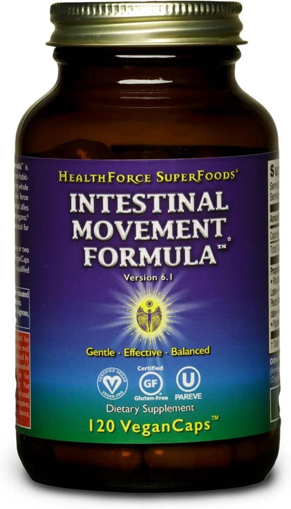 HEALTHFORCE SUPERFOODS Εντεταλμένη Φόρμουλα Κίνησης - Φυσικές Λαξικές Υποστηρίγματα Bowel Regularity - All-Natural Digetion Supplement to Support Constipation - Gluten-Free & Vegan - 120 Κάψουλες