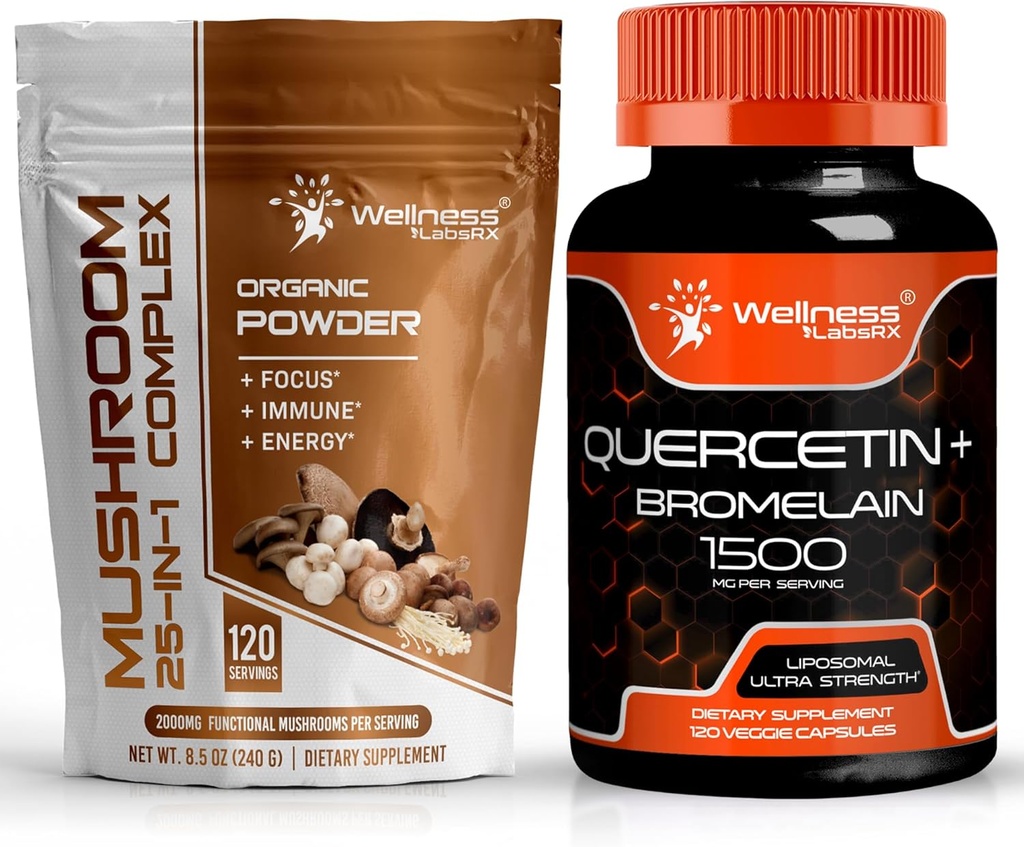 WELLNESS LABSRX Mushroom Toz 2000 mg - Bromelain Supplement - 1500 mg