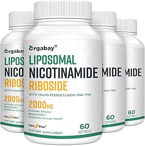 Orgabay Liposomal Nicotinamide Riboside 2000 MG με TMG και Pterostilbene, Ενισχύοντας NAD+, Υποστήριξη Υγιεινή γήρανση, 240 κόμης