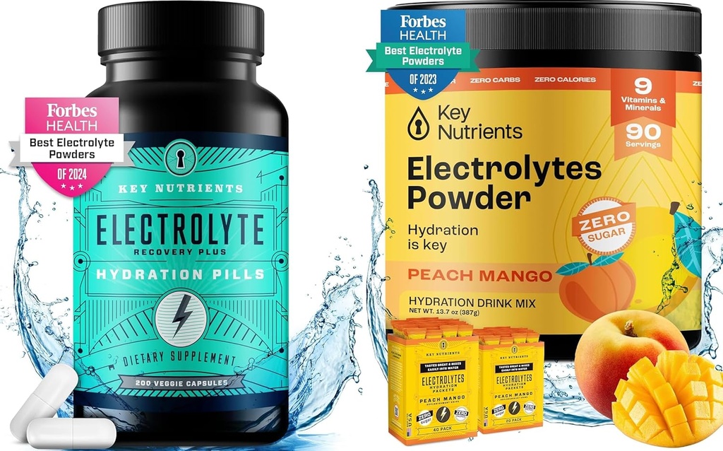KEY NUTRIENTS Hydration & Energy Electrolyte Sche – Electrolyte Tabletler & Tropikal Peach Multivitamin Toz, Sugar-Free