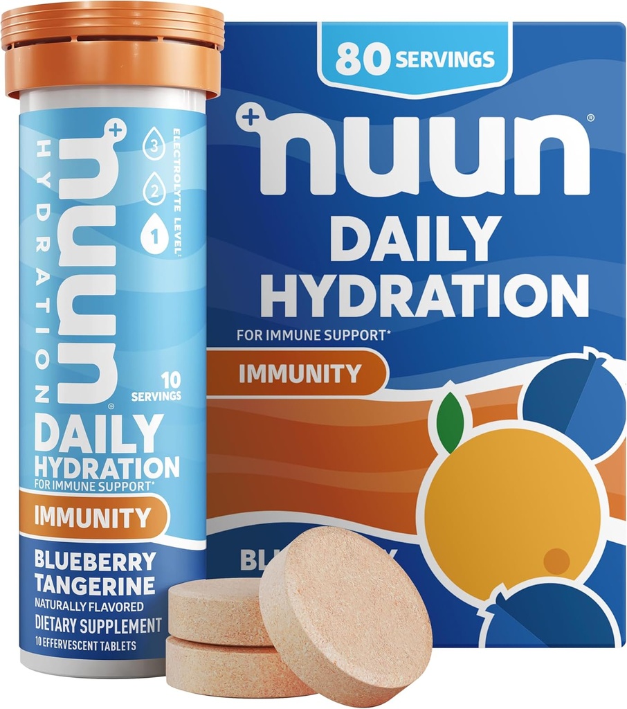 Nuun Ανοσία Ηλεκτρολυτικά Δισκία με Βιταμίνη D, C, E, & A, Ginger, Elderberry, Magnesium & 4 Άλλα Απαραίτητα Ηλεκτρόλυτα, Vegan, Blueberry Tangerine, 8 Pack (80 Services Σύνολο)