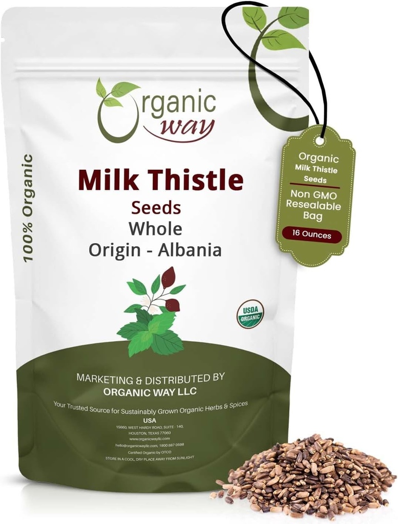 Organik Yol Tüm Süt Butle Tohumları (Silybum marianum) - Herbal Tea | Avrupa Wild-Harvest, Organik & Kosher sertifikalı, Vegan, GMO & Gluten Free, USDA sertifikalı, Origin - Alba (16 Oz)