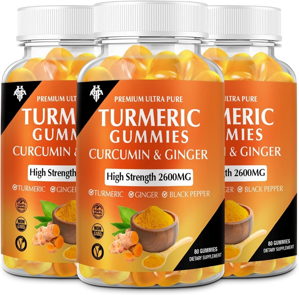 Turmeric Curcumin Gummies (3 Pack) - Turmeric Curcumin Supplements with Ginger & Black Pepper Gummies for Immune Mus Support Healthy Skin - Vegan, Gluten Free, Low Sugar - for Adults