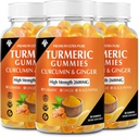 Turmeric Curcumin Gummies (3 Pack) - Turmeric Curcumin Supplements with Ginger & Black Pepper Gummies for Immune Muscle Support Health Skin - Vegan, Gluten Free, Low Sugar - için