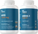Dr. Tobias AKG Supplement & Omega 3 Fish Oil, Support Cellular Energy & General Health with AKG and Triple-Strength Omega 3 EPA & DHA, Non-GMO