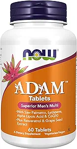 NOW Supplements, ADAM™ Men's Multivitamin with Saw Palmetto, Lycopene, Alpha Lipoic Acid and CoQ10, Plus Natural Resveratrol & Grape Seed Extract, 60 Tablets (Pack of 2)
