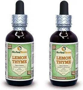 Lemon Thyme (Thymus x Citriodorus) Glycerite, Organic Dried Herb Alcohol-Free Liquid Extract (Brand Name: HerbalTerra, Proudly Made in USA) 2x2 fl.oz (2x60 ml)
