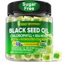 Black Seed Oil Gummies, Chlorophyll & Sea Moss Supplement 500 mg, Biotin 500mcg with Hydrolyzed Collagen for Skin, Hair & Nails, Vit E, C, çinko for General Health, Organic Cold Pressed, Highxia Abs