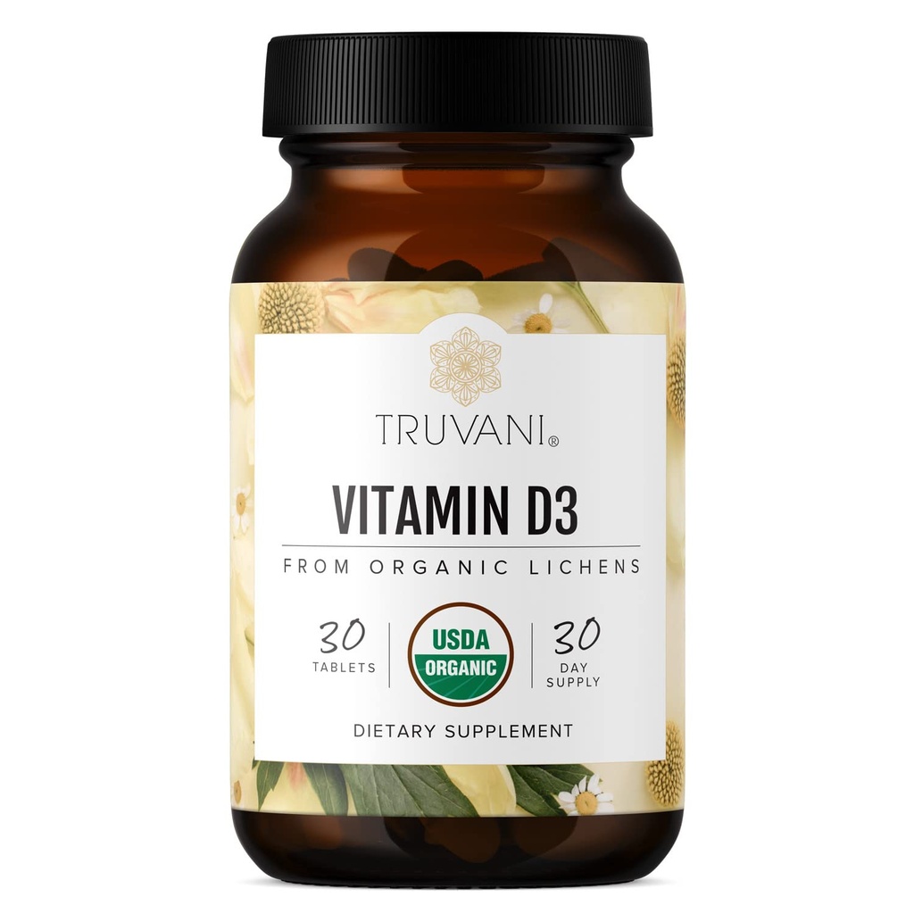Truva Organik Vitamin D3 - Plant-Based, USDA Organik, Gluten-Free, Non-GMO, Vegan D3 Supplement - Supports Bone, Immune & Brain Health - 30 Tabletler
