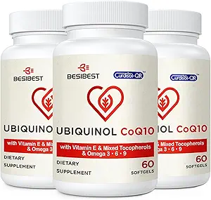 Ubiquinol CoQ10-600 mg-Softgel, Active Coq10 Ubiquinol Supplement with Vitamin E & Omega 3, 6, 9, High Abxia-Coenzyme-Q10, Güçlü Enerji Üretimi için Antioksit, Test Edildi, 180