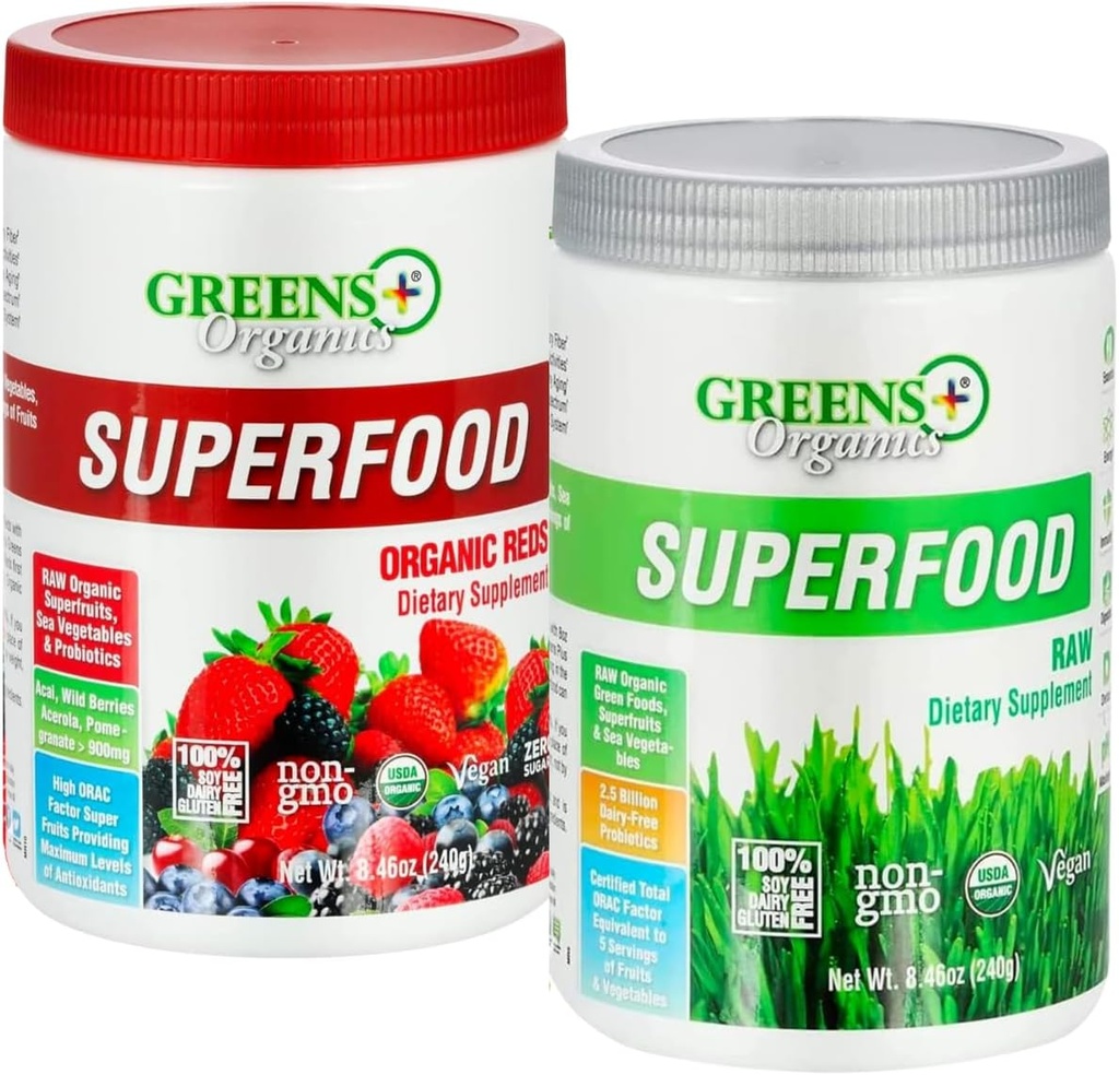 Πράσινα+ Βιολογικά κόκκινα Superfood σκόνη οργανική RAW Superfood σκόνη Ανοσοποιητική ενίσχυση ενέργειας υποστήριξης, διατροφή, δονούμενη υγεία, συμπλήρωμα διατροφής, Vegan, σόγια/γαλακτωματούχο δωρεάν