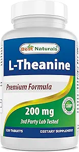En İyi Doğal L-Theanine 200 mg per Tablet (400 mg başına 2 Tablet) - Drowsiness olmadan Rahatlama - 120 Vegetarian Tabletler - (120)