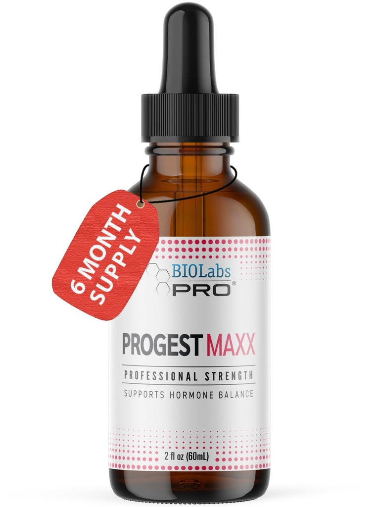BIOLABS PRO Progest MAXX Progesterone Oil, Natural Bioidentical Progesterone for Women, Hot Flashes & Menopause Support, 2oz Bottle - Six Month Supply