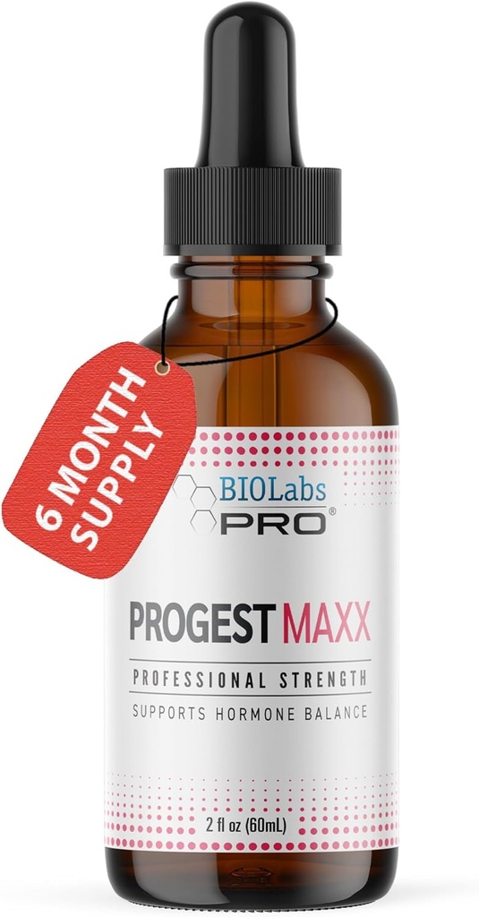 Progest MAXX Progesterone Oil, Natural Bioidentical Progesterone for Women, Hot Flashes & Menopause Support, 2oz Şişe - Altı Ay Supply