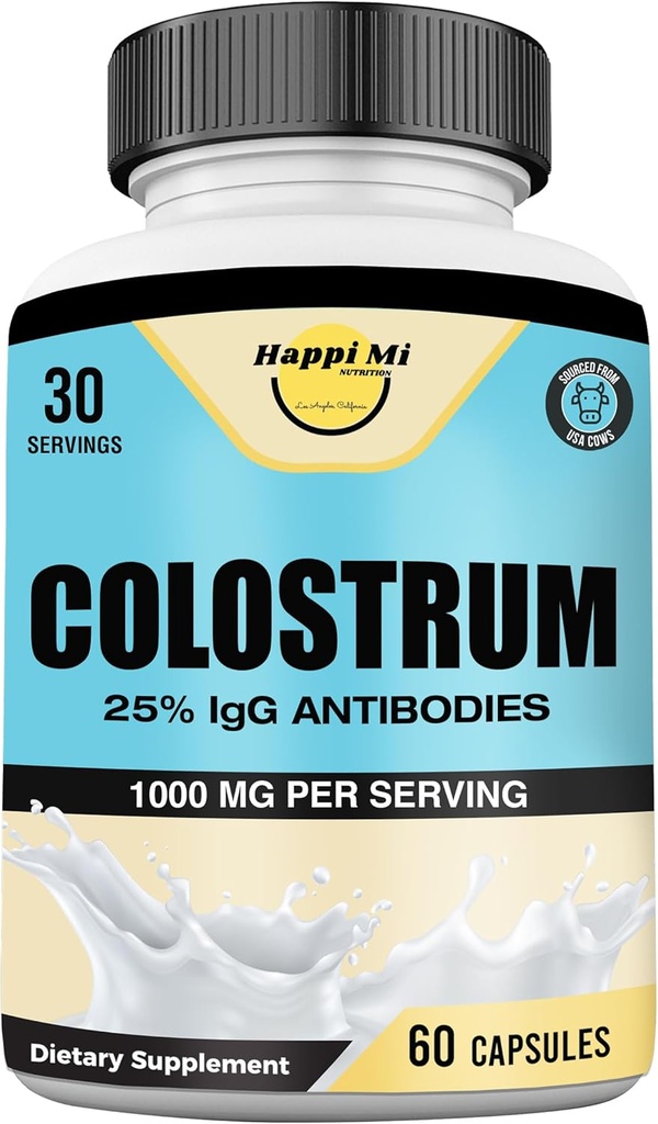 Colostrum Capsules 1000 mg Per Servis - ABD Kaynağı, Immunoglobulin for Immune Support & Gut Health, 60 Capsules, 30 Hizmet
