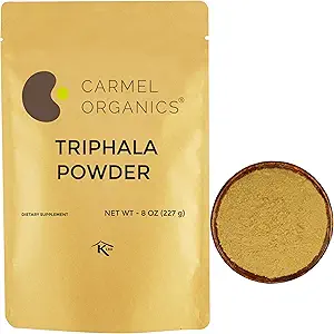 CARMEL ORGANICS Triphala Powder (8 Ounces) for Digestive Support | No Added Preservatives | Equal Blend of Harad, Baheda & Amla Fruits
