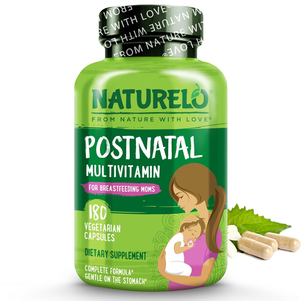 NATLO Postnatal Multivitamin - Kadın Beslemesi için Tamam - Bitki bazlı Vitamin D, Folate, Gentle Iron - for Nursing Mother, Baby - Post Natal Lactation Support 180 Capsules