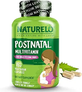NATURELO Postnatal Multivitamin - Supplement for Breastfeeding Women - Plant-Based Vitamin D, Folate, Gentle Iron - for Nursing Mother, Baby - Post Natal Lactation Support 180 Capsules