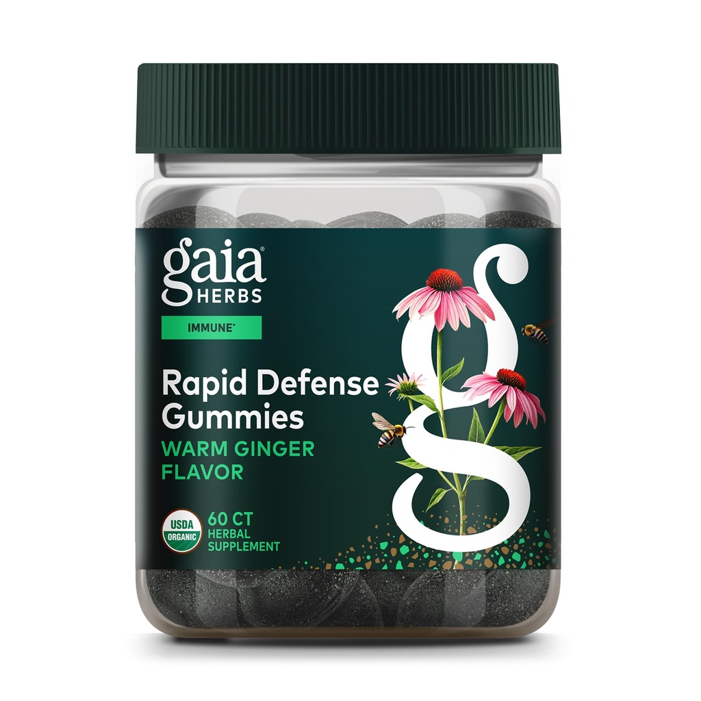 Gaia Herbs Organik Immune Rapid Defense Gummies - Destekler Immunity - Propolis, Ginger ve Echinacea - 60 Vegan Gummies (30-Day Supply)