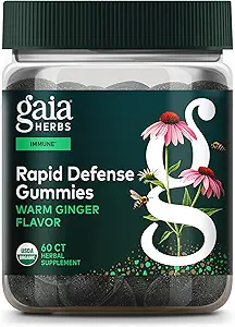 Gaia Herbs Organik Immune Rapid Defense Gummies - Destekler Immunity - Propolis, Ginger ve Echinacea - 60 Vegan Gummies (30-Day Supply)