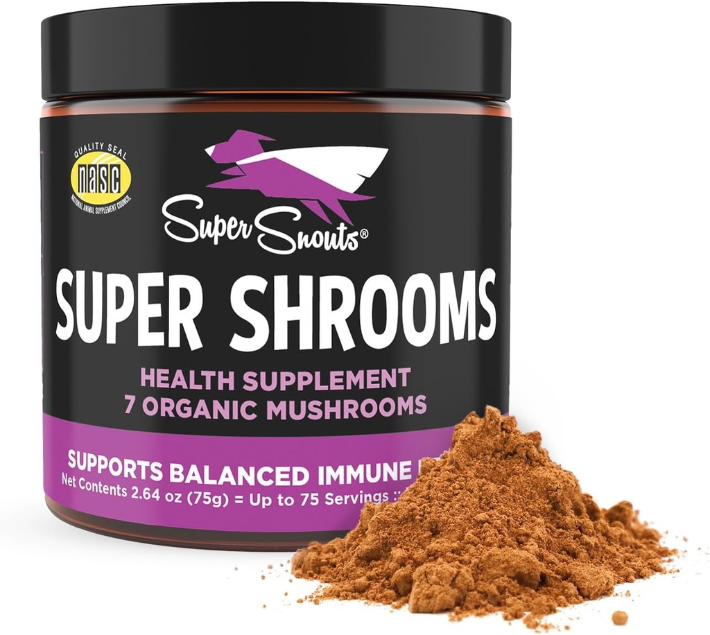 Super Snouts Super Shrooms Mushroom Immune Support Supplement for Dogs and Cats, 2.64 oz - USA Organic Non-GMO, Immune Health for Strong Immunity, 7 Mushroom Mix Toz