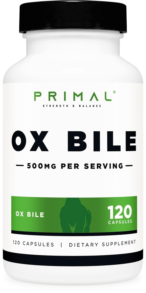 Primal Ox Bile (120 κάψουλες, 500 MG ανά υπηρεσία) - Χωρίς γλουτένη, χωρίς ΓΤΟ, δοκιμή τρίτου μέρους