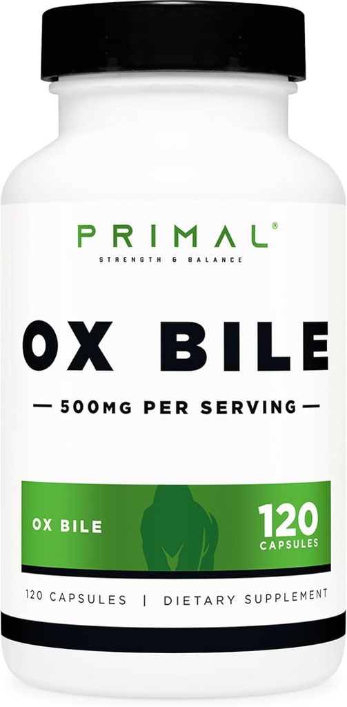 Primal Ox Bile (120 Capsules, 500 MG) - Gluten-Free, Non-GMO, Third-Party Tested