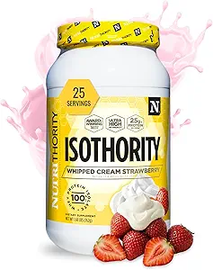 Isothority Whey proteini Isolate, Whipped Cream Strawberry, 2 lb - Ultra Absorbable Branched Chain replicas (BCAA) Toz 25g Per Service, Low Carb - Build Muscle & Accelerate Recovery