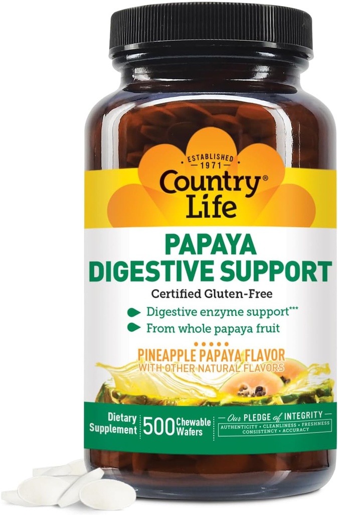 Ülke Life Chewable Papaya Enzymes for Digestion Support - Natural Pineapple & Papaya Flavor, Nutrient Abxia, Contains Papain & Pro - 200 ve 500 Wafers kullanılabilir