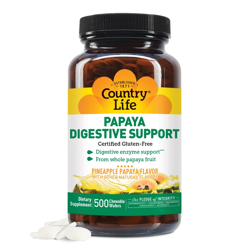 Ülke Life Chewable Papaya Enzymes for Digestion Support - Natural Pineapple & Papaya Flavor, Nutrient Abxia, Contains Papain & Pro - 200 ve 500 Wafers kullanılabilir